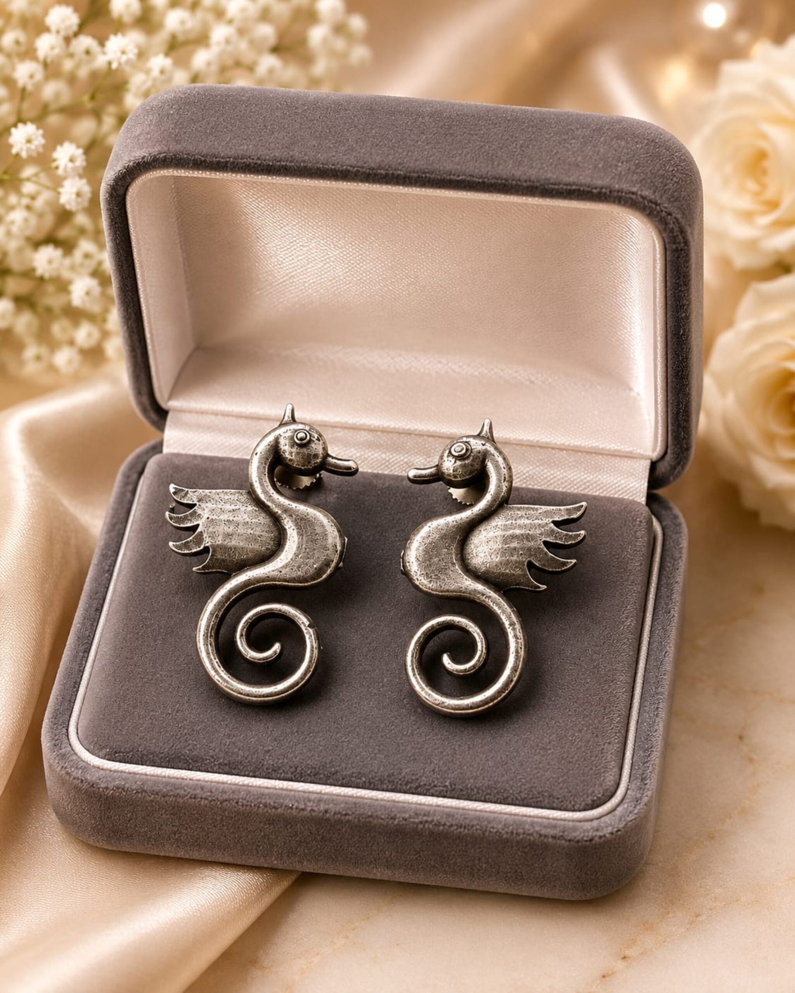 EROS - Silver Seahorse Statement Earrings