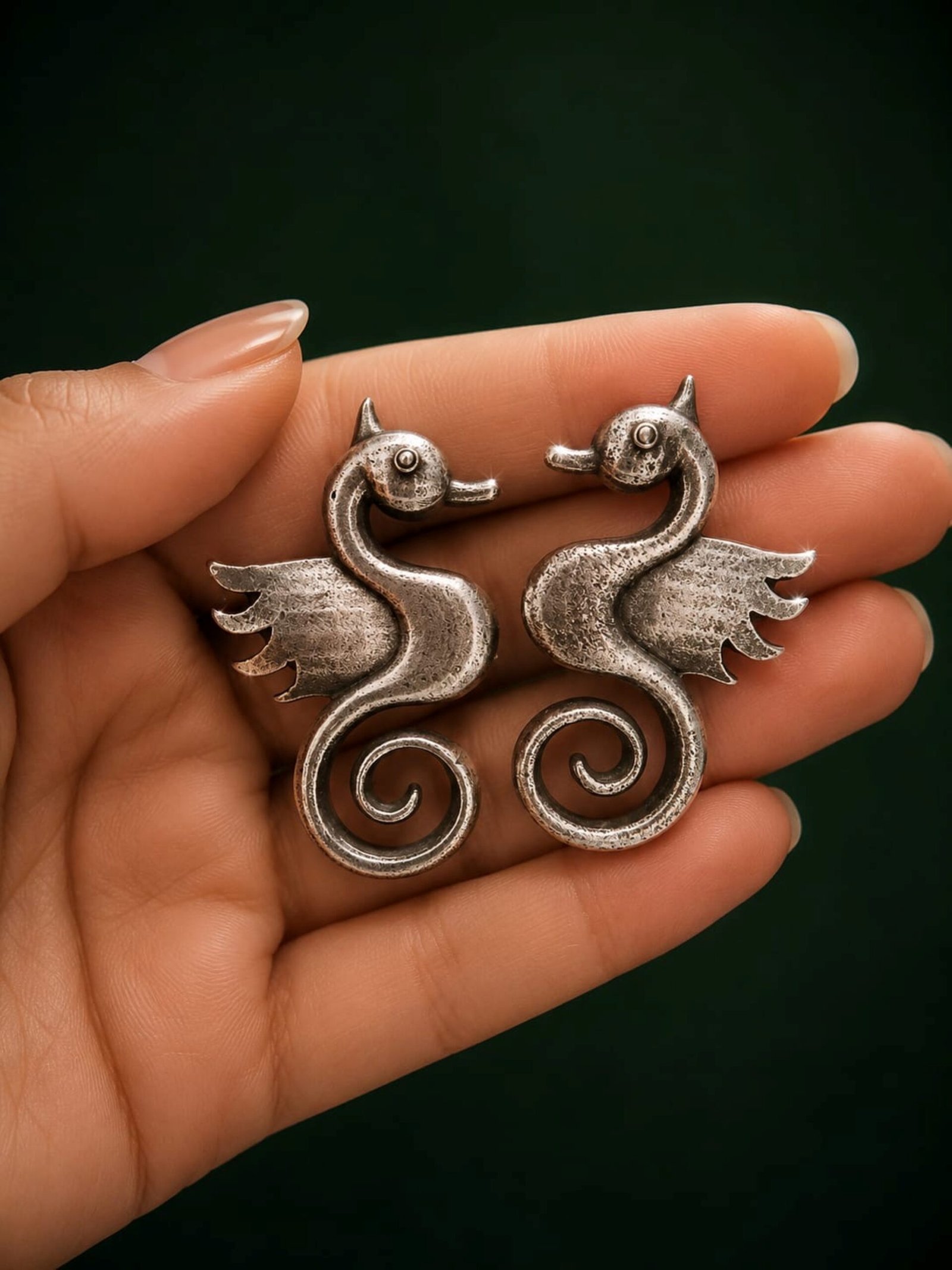 EROS - Silver Seahorse Statement Earrings