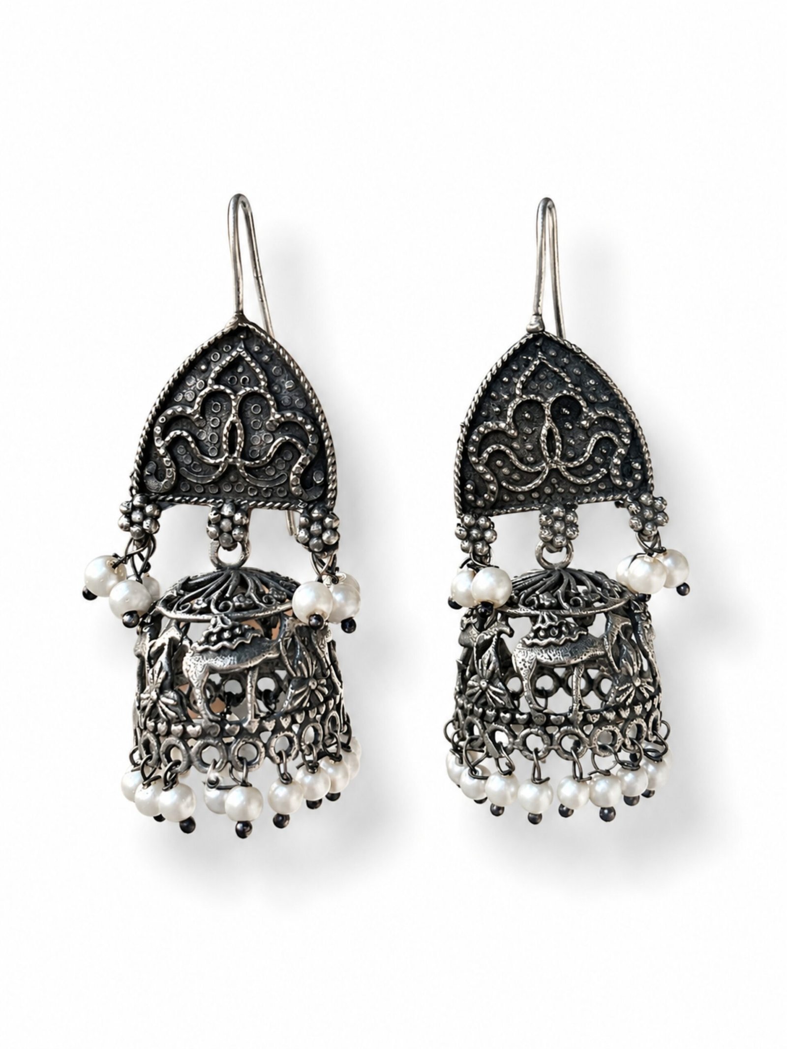 EROS - Oxidised Pearl Chandbali Earrings