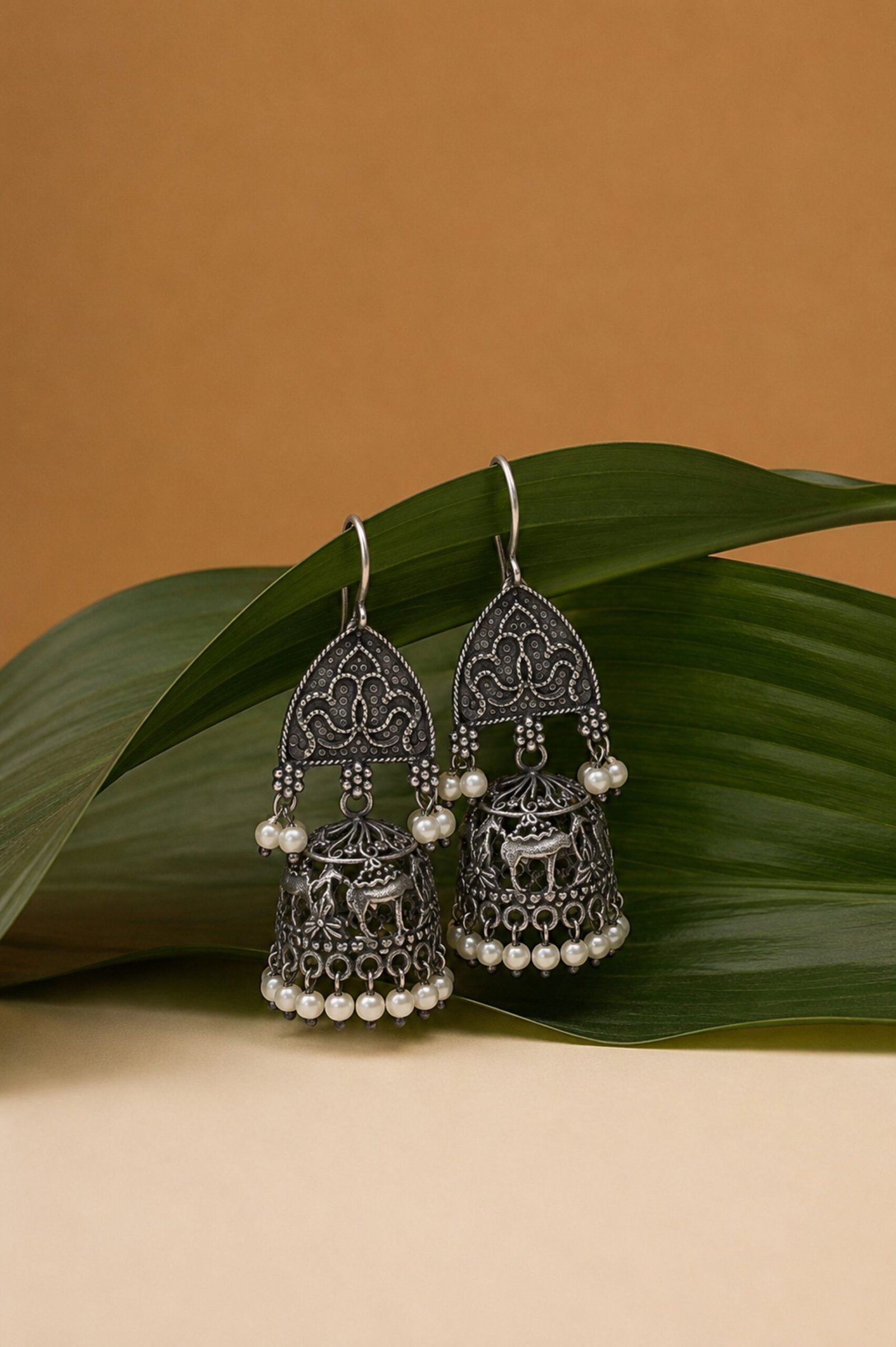 EROS - Oxidised Pearl Chandbali Earrings