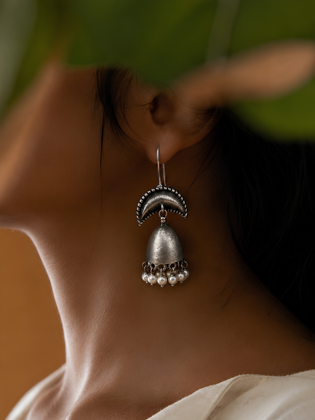 EROS - Oxidised Pearl Jhumka Earrings
