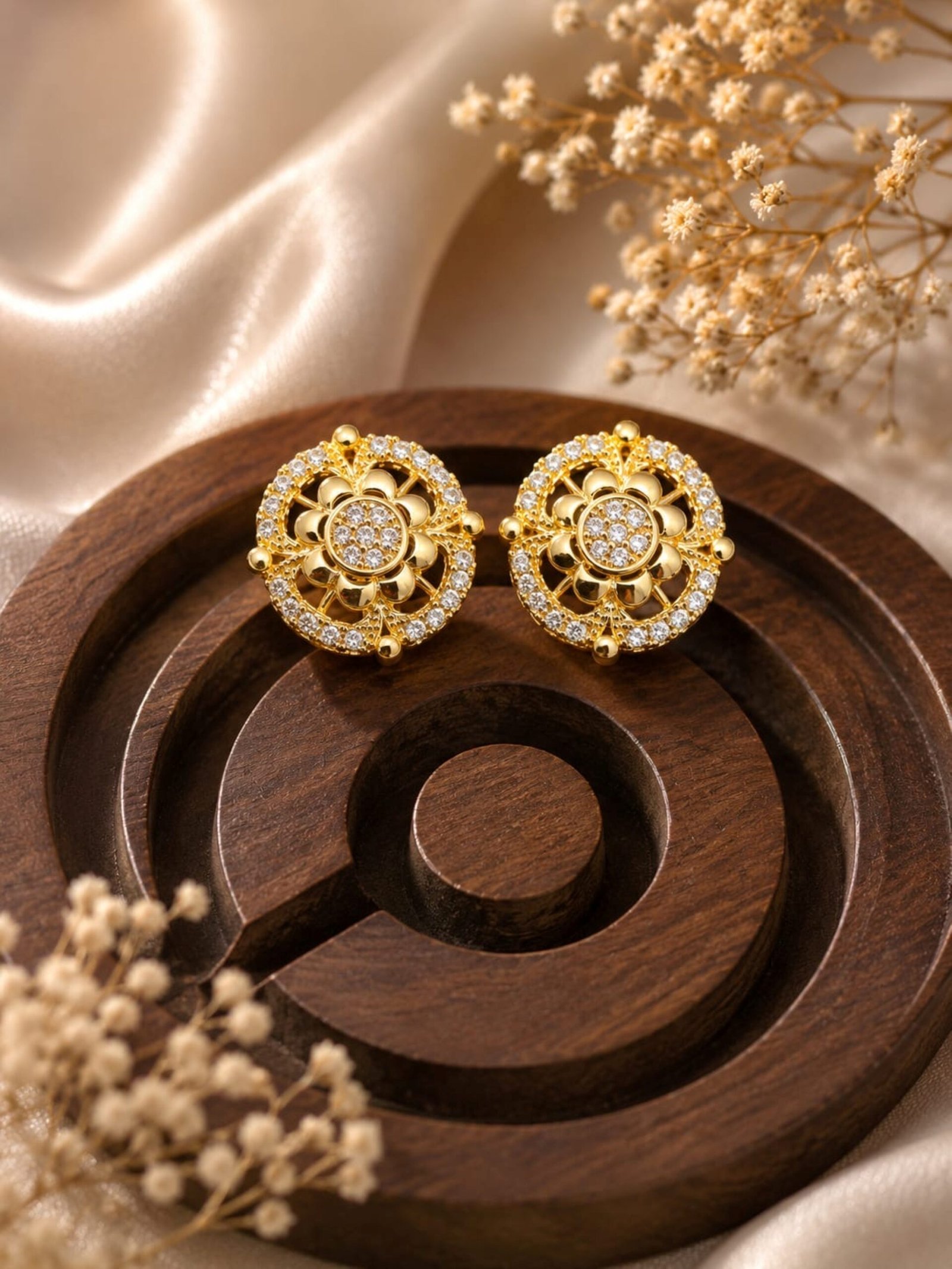 EROS - Golden Floral Crystal Stud Earrings