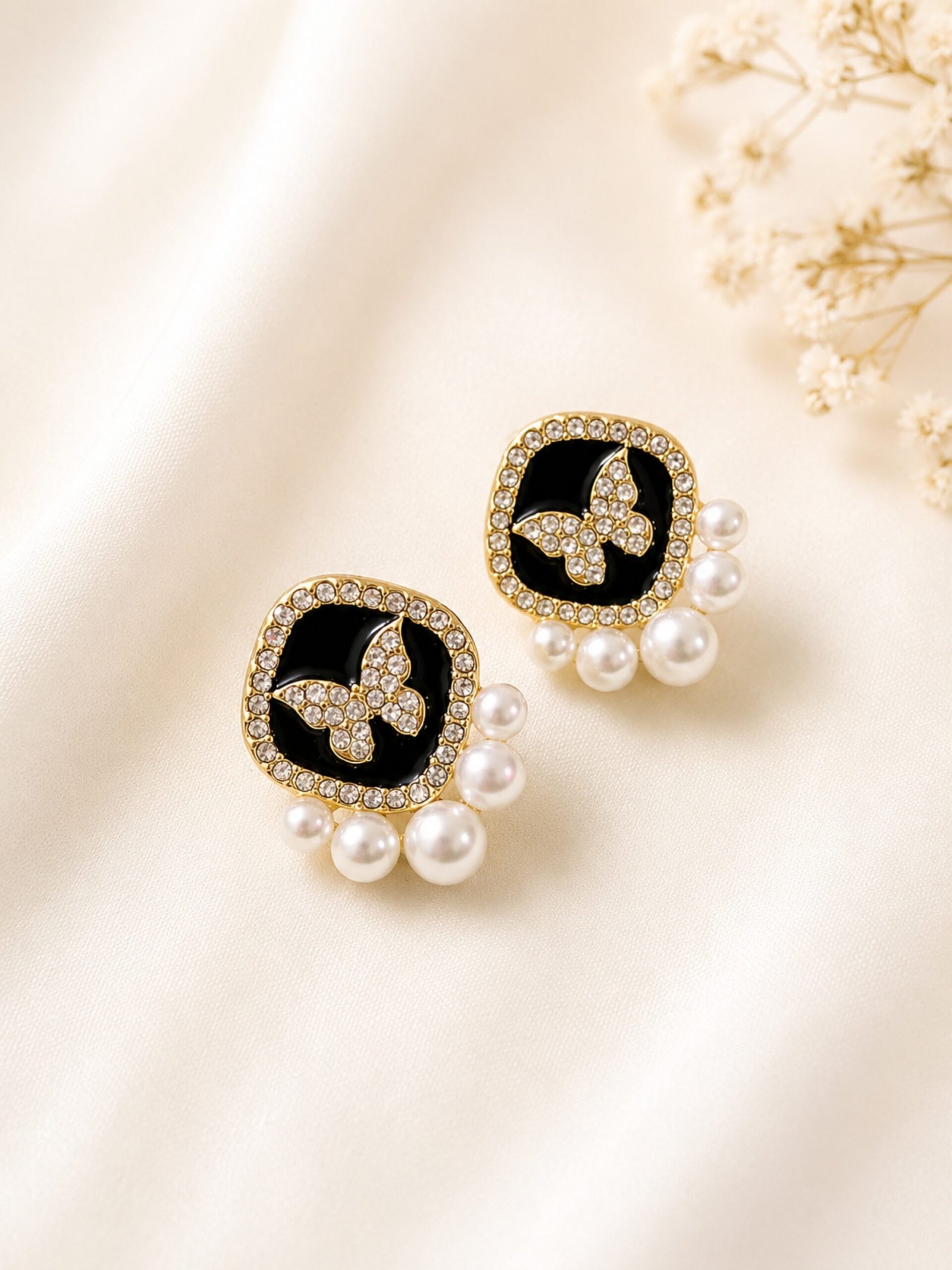 EROS - Golden Butterfly Pearl Stud Earrings