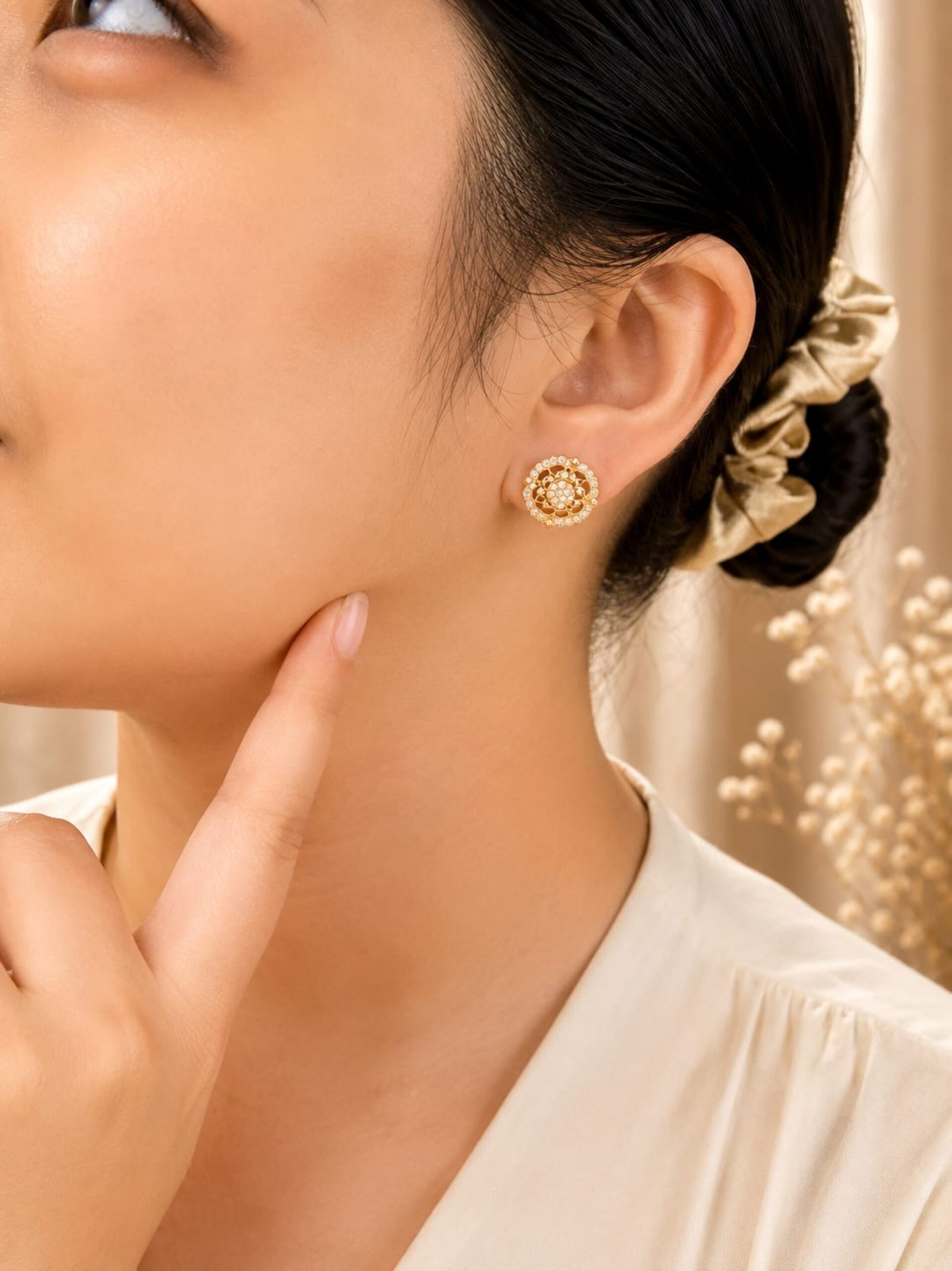 EROS - Golden Floral Crystal Stud Earrings