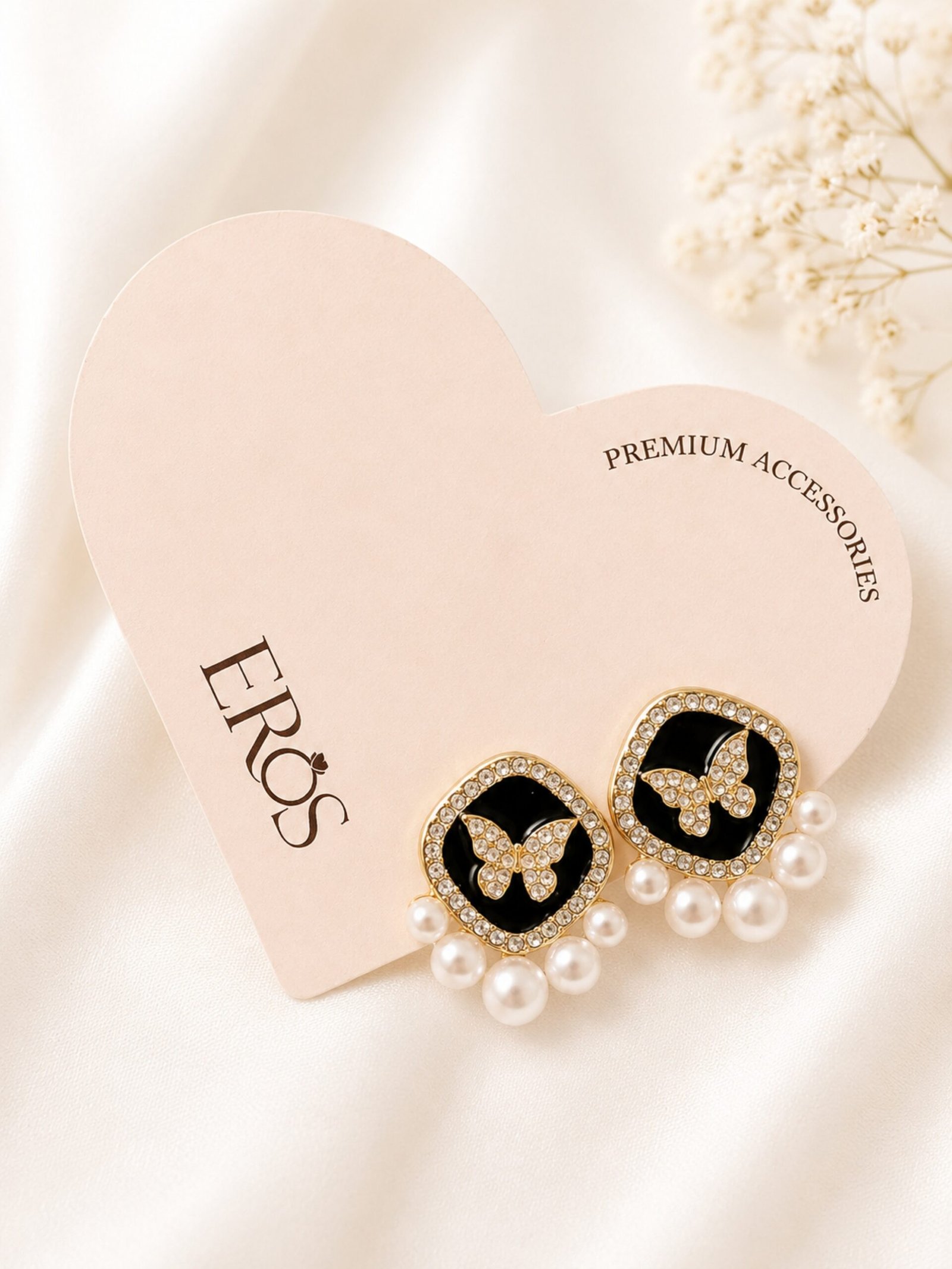 EROS - Golden Butterfly Pearl Stud Earrings