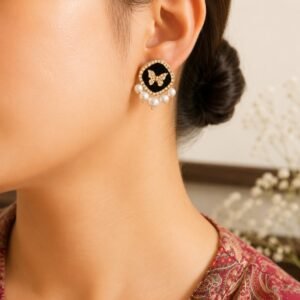 EROS – Golden Butterfly Pearl Stud Earrings