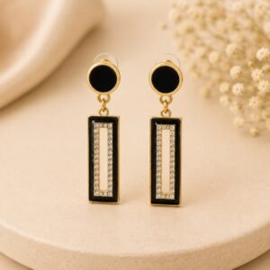 EROS - Black Geometric Crystal Drop Earrings