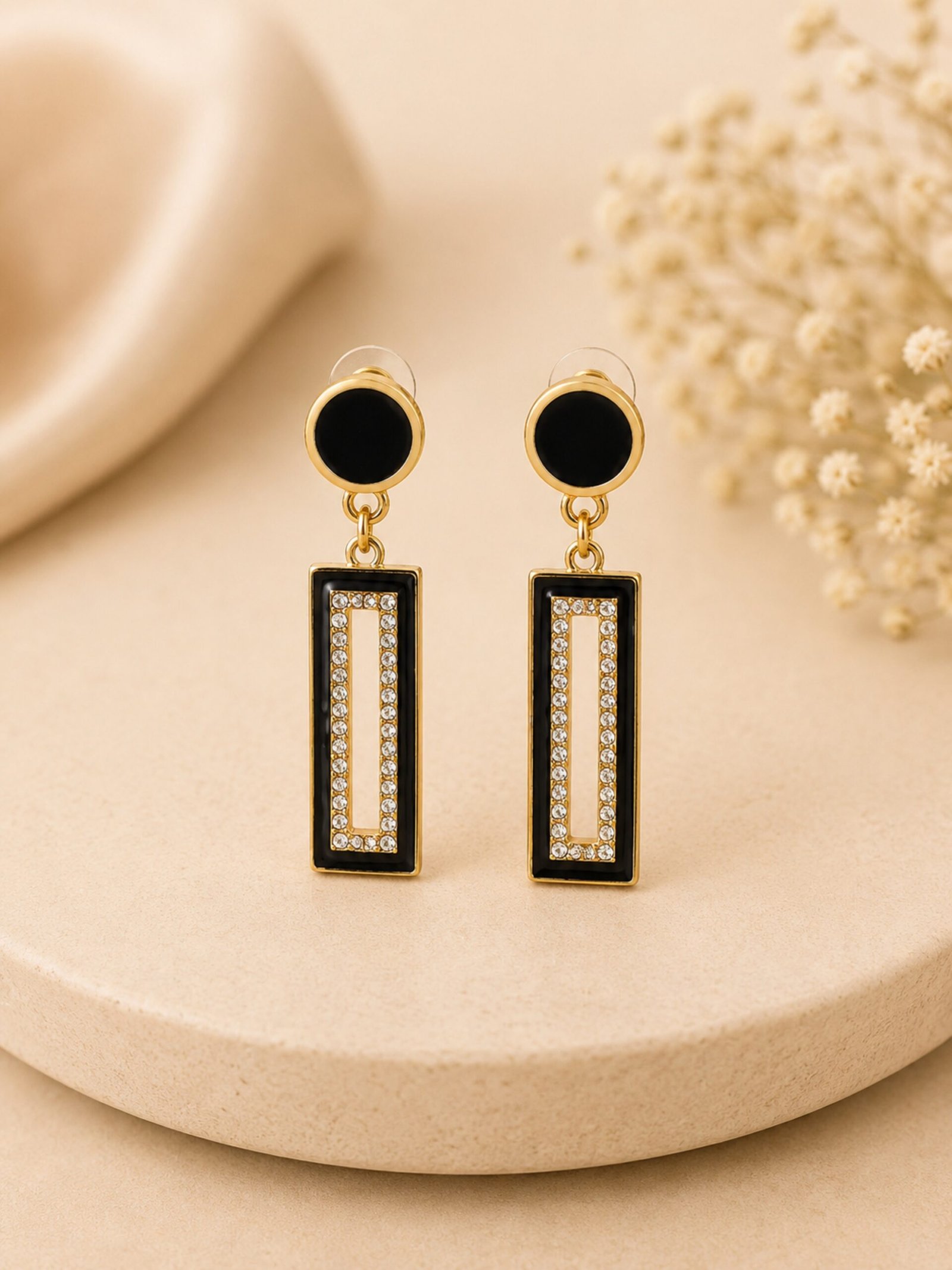 EROS - Black Geometric Crystal Drop Earrings