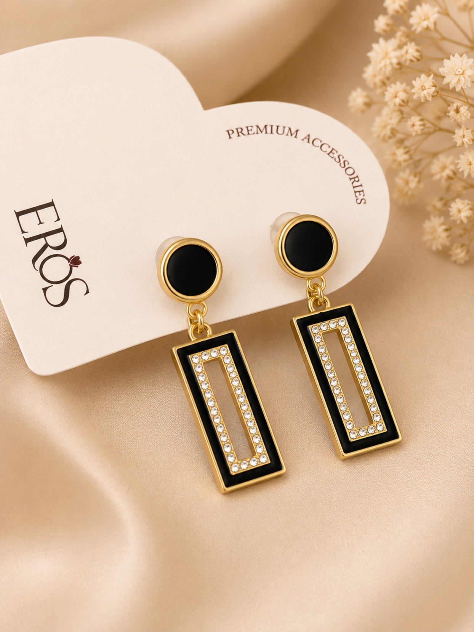 EROS - Black Geometric Crystal Drop Earrings