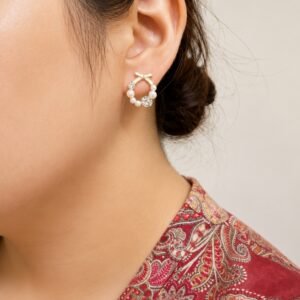 EROS – Golden Pearl Circle Stud Earrings