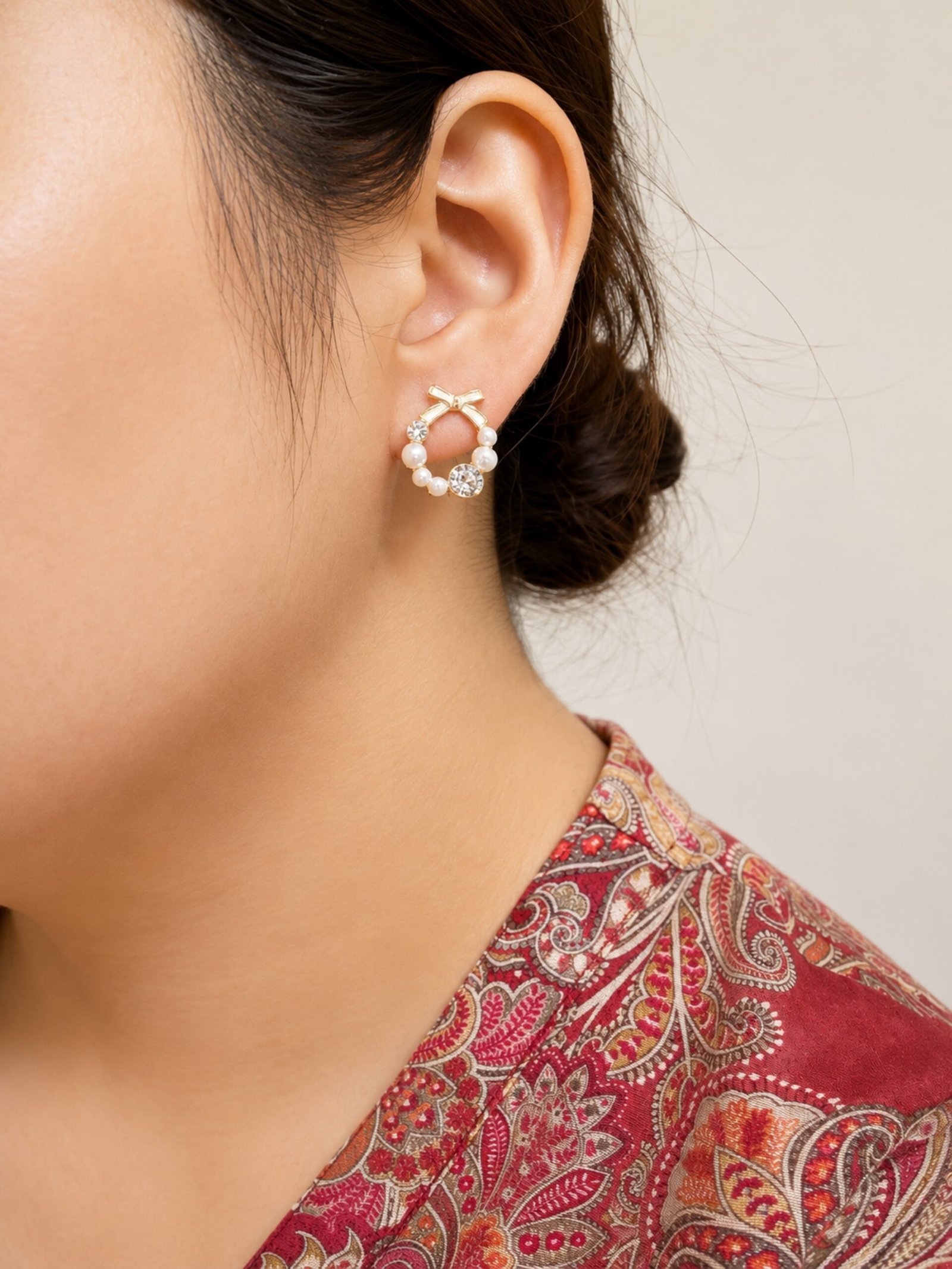 EROS - Golden Pearl Circle Stud Earrings