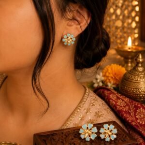 EROS - Golden Turquoise Floral Stud Earrings