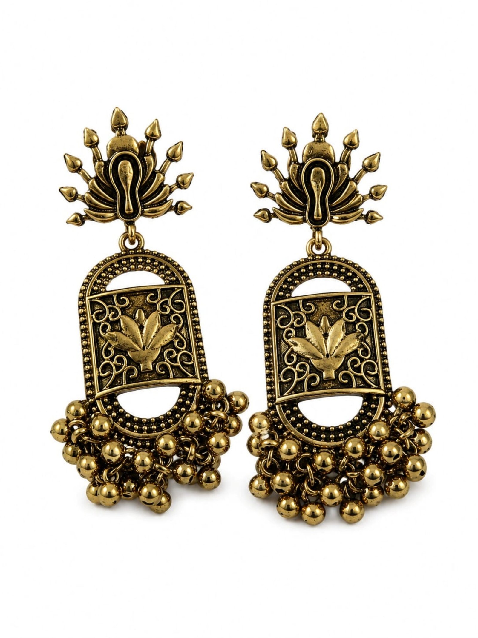 EROS - Golden Oxidised Floral Tassel Earrings
