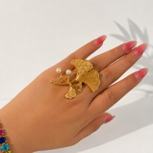 EROS – Golden Ginkgo Pearl Adjustable Ring
