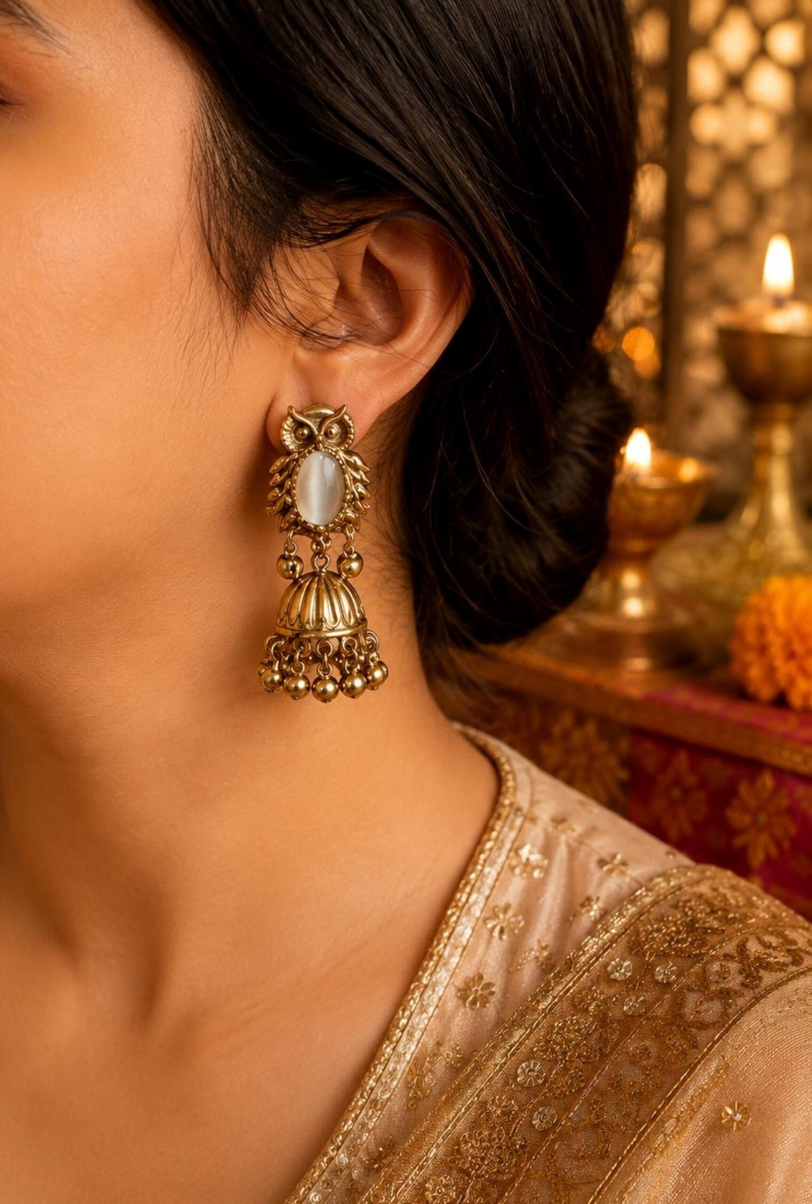 EROS - Antique Owl Pearl Jhumka Earrings