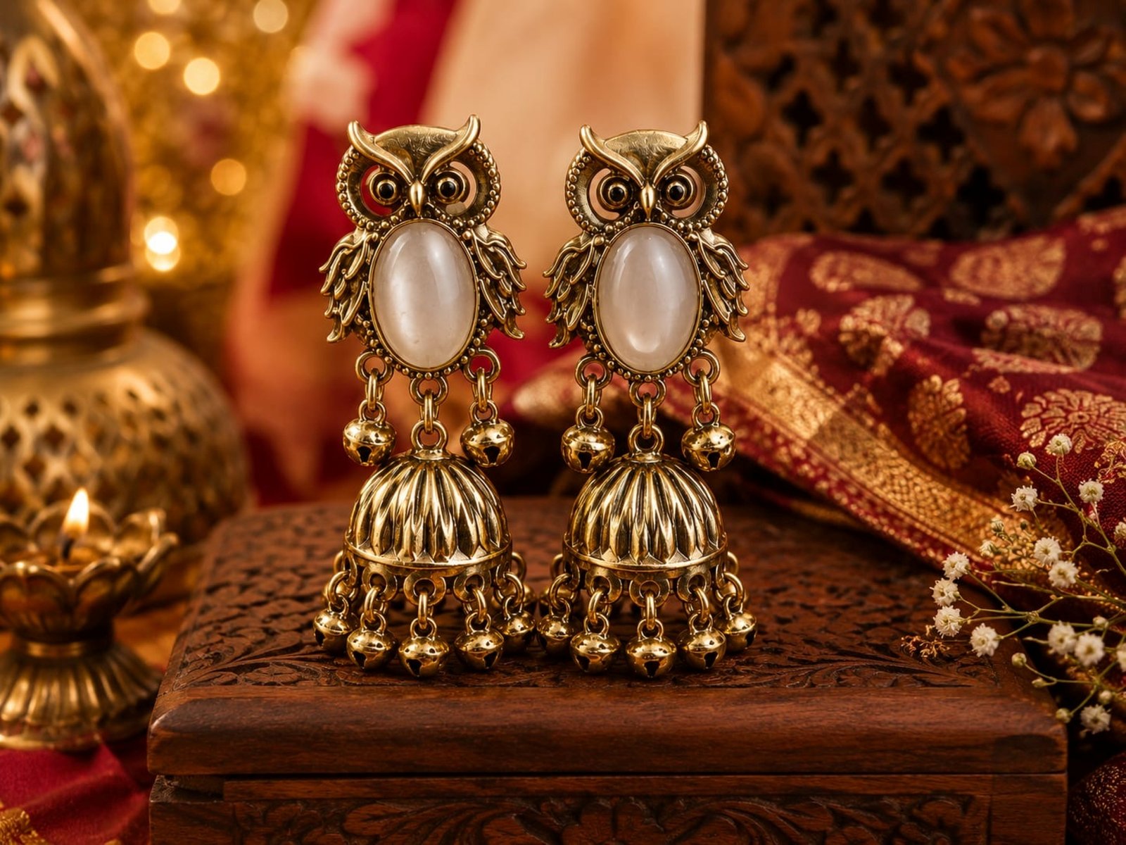 EROS - Antique Owl Pearl Jhumka Earrings