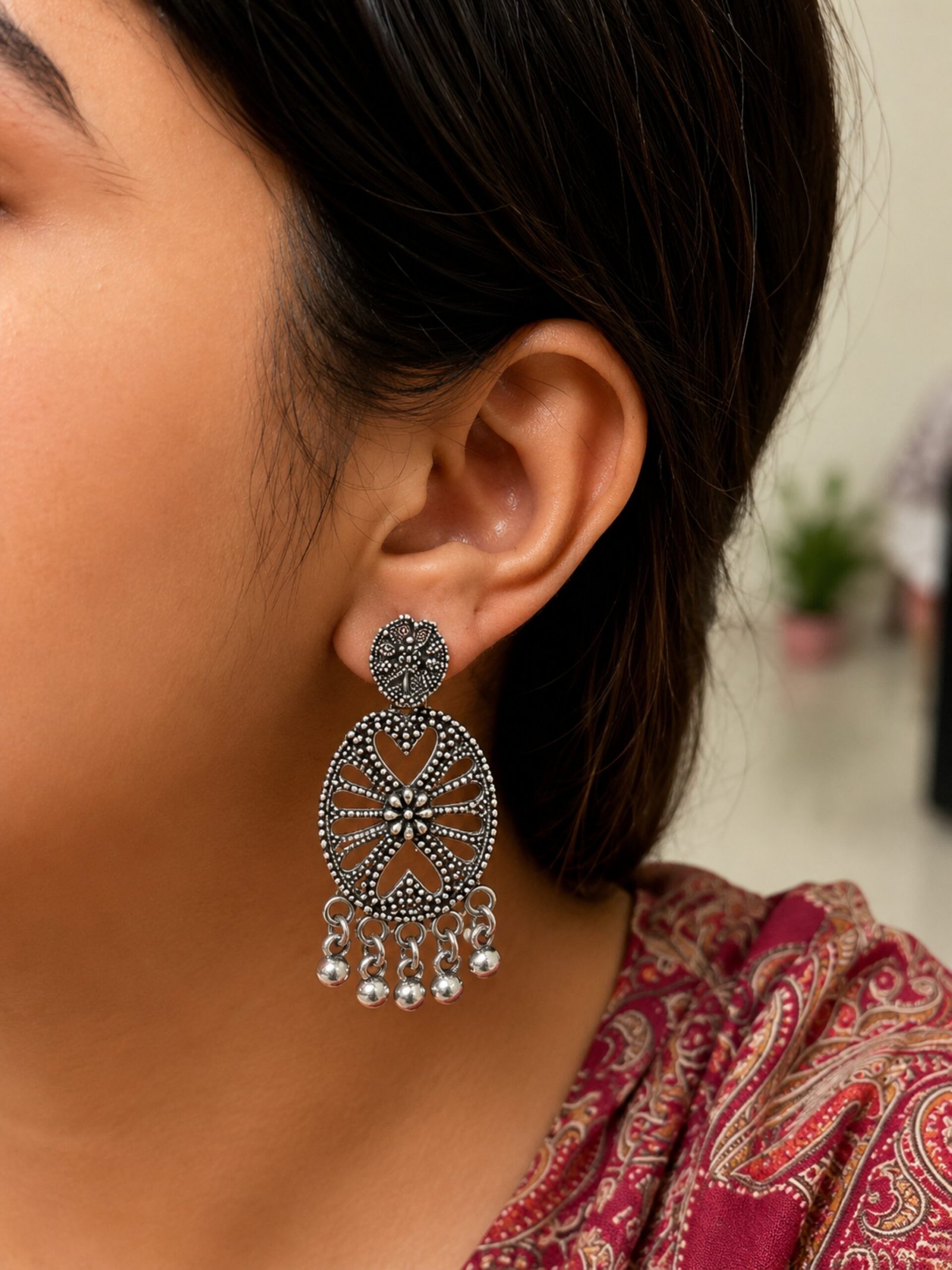 EROS - Oxidised Circular Chandbali Earrings