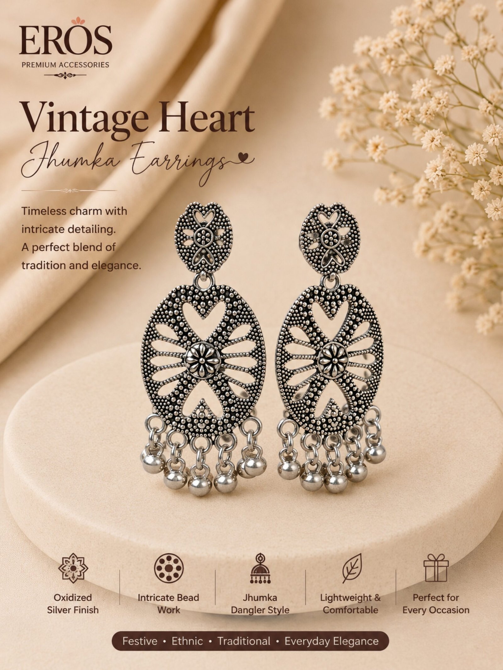 EROS - Oxidised Circular Chandbali Earrings