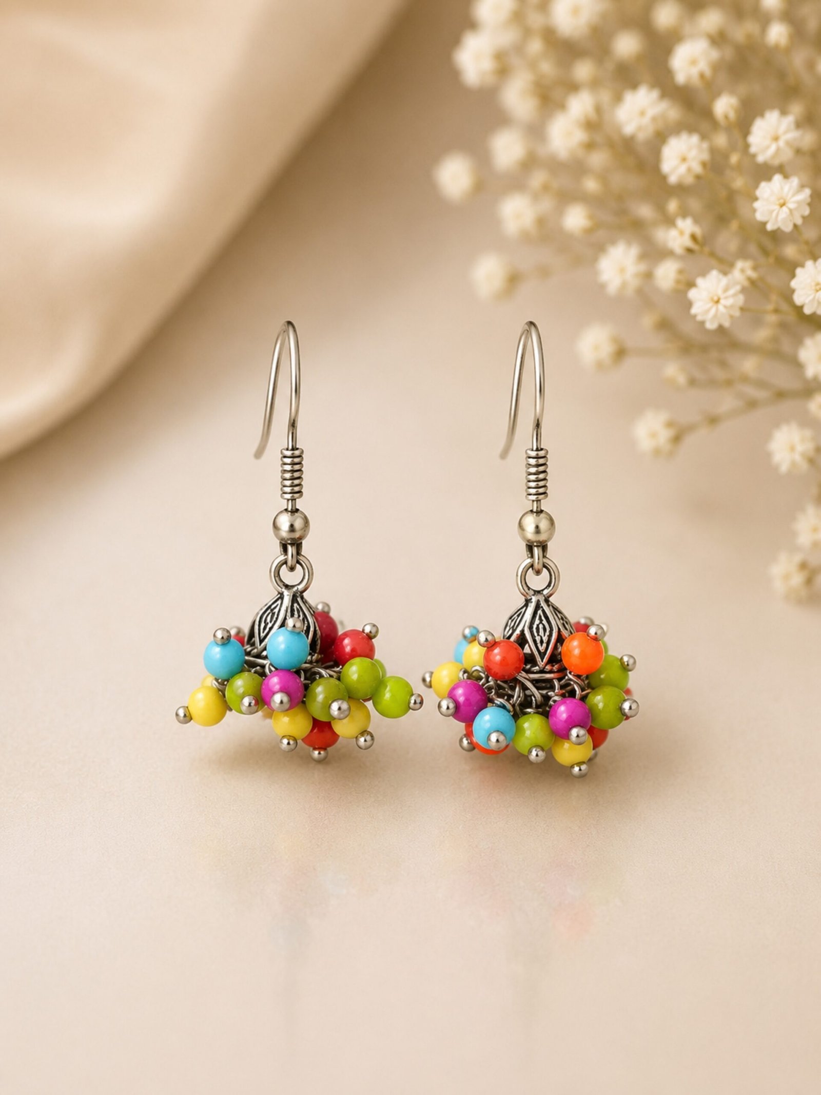 EROS - Oxidised Multicolor Beaded Jhumka Earrings