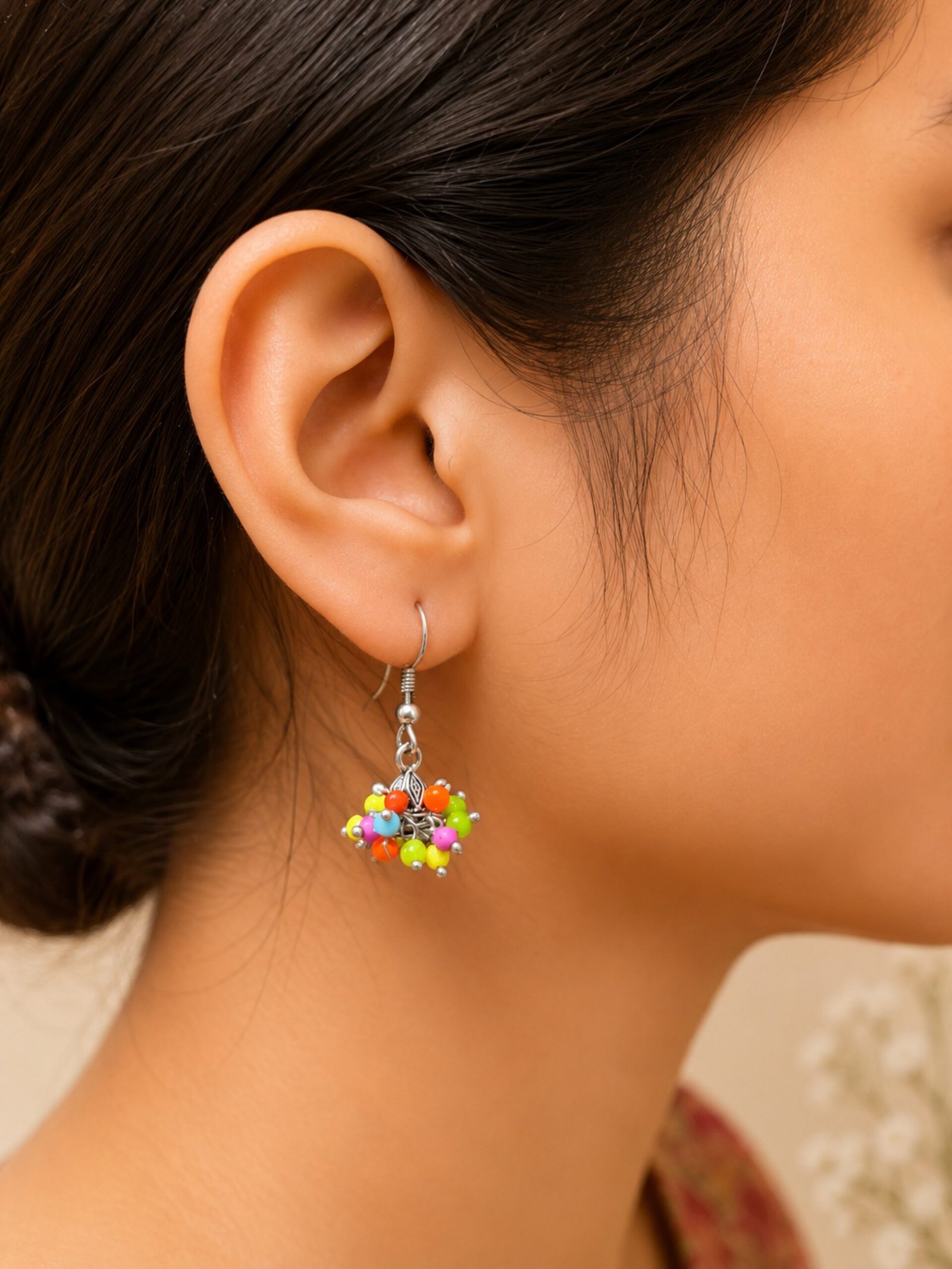 EROS - Oxidised Multicolor Beaded Jhumka Earrings