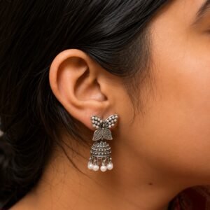 EROS – Oxidised Butterfly Pearl Jhumka Earrings