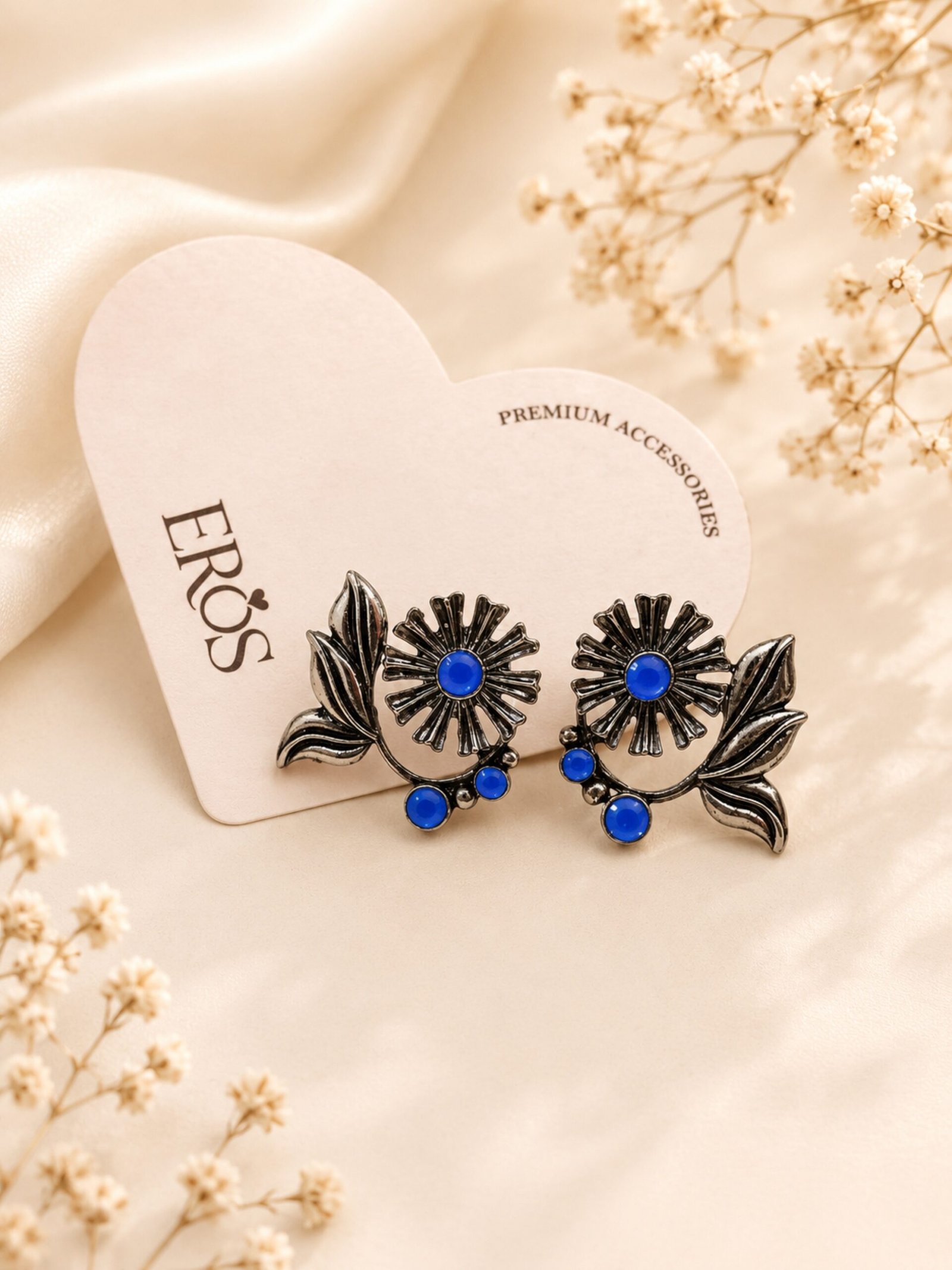 EROS - Oxidised Blue Floral Stud Earrings