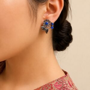 EROS – Oxidised Blue Floral Stud Earrings