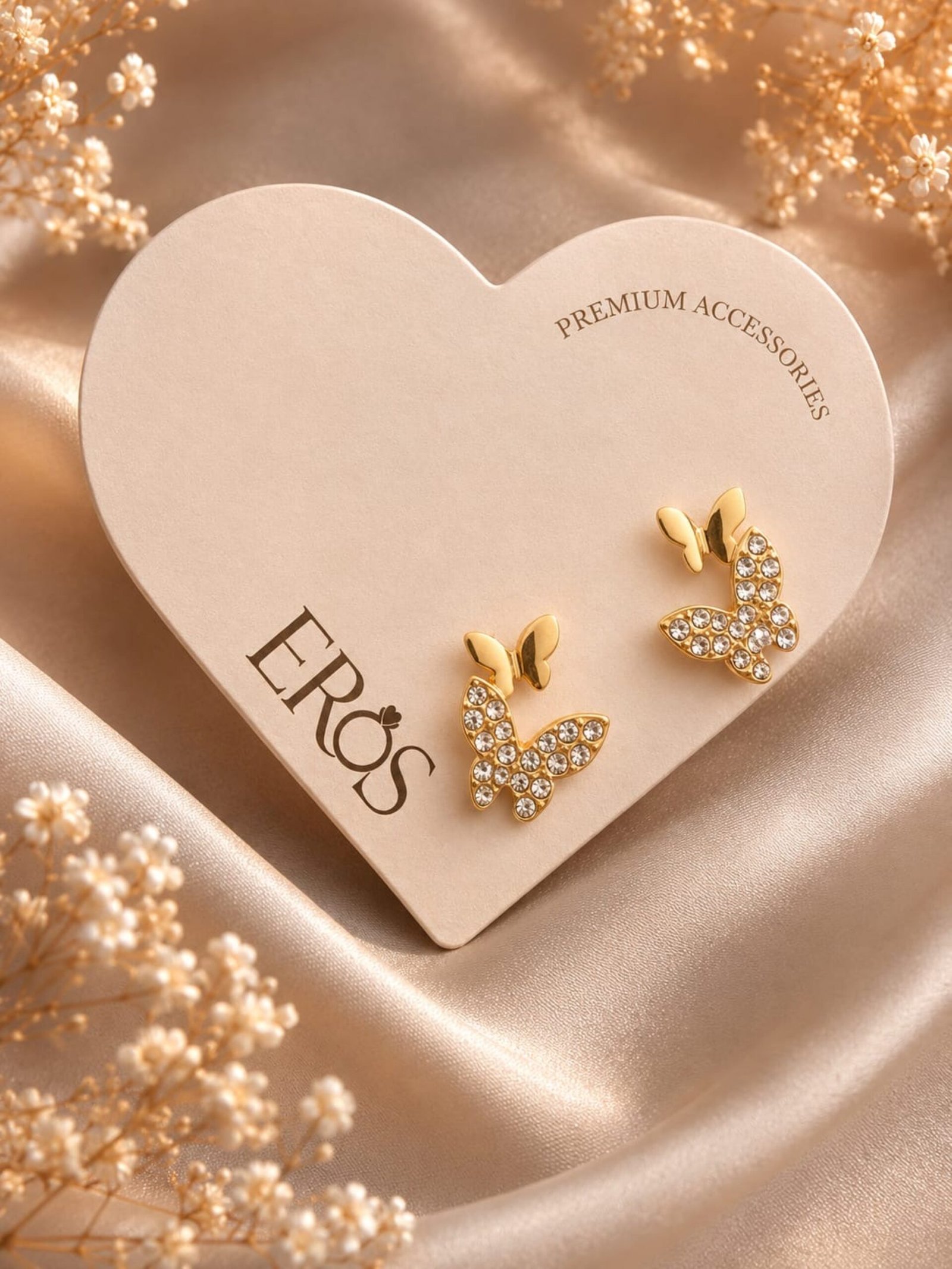 EROS - Golden Crystal Butterfly Stud Earrings