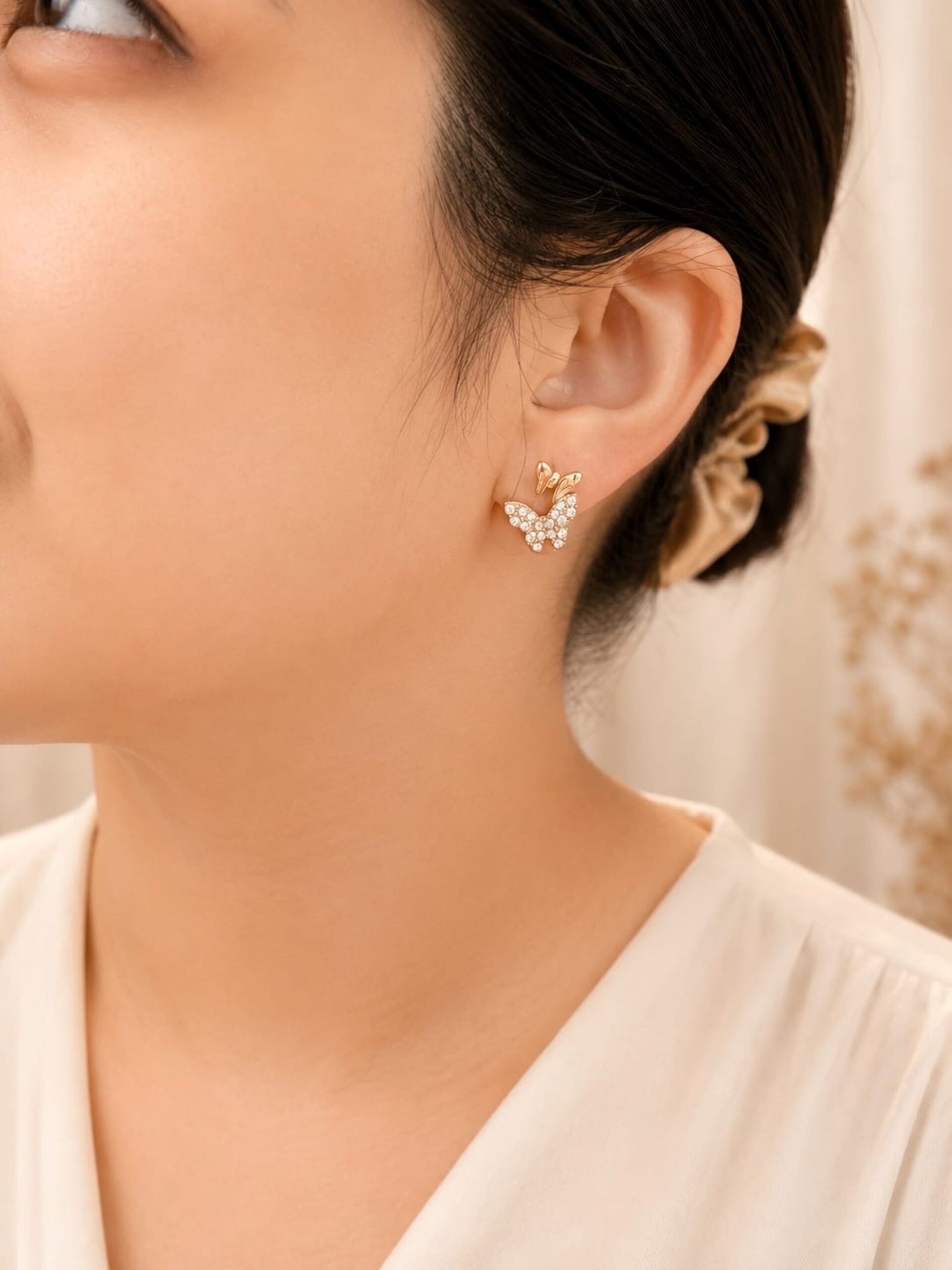 EROS - Golden Crystal Butterfly Stud Earrings