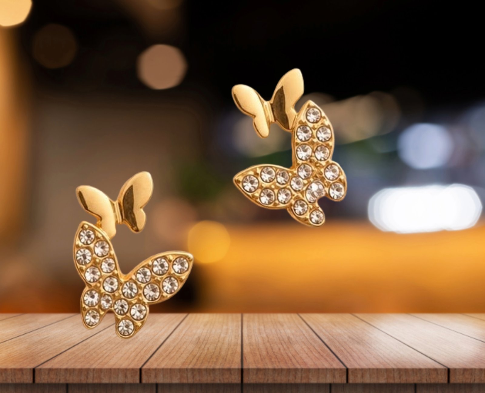 EROS - Golden Crystal Butterfly Stud Earrings