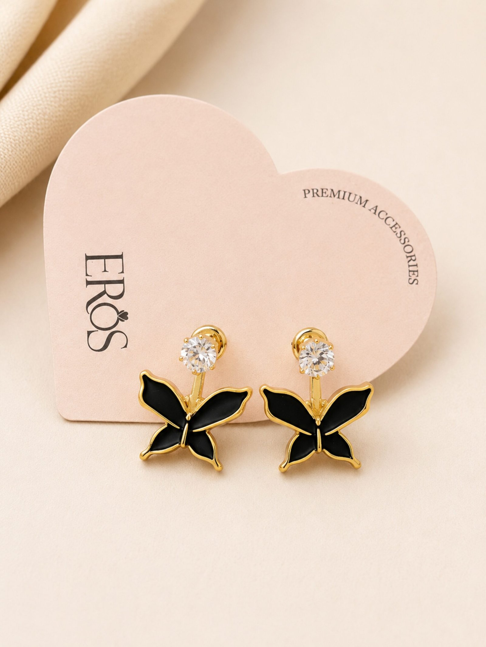 EROS - Golden Black Butterfly Stud Earrings