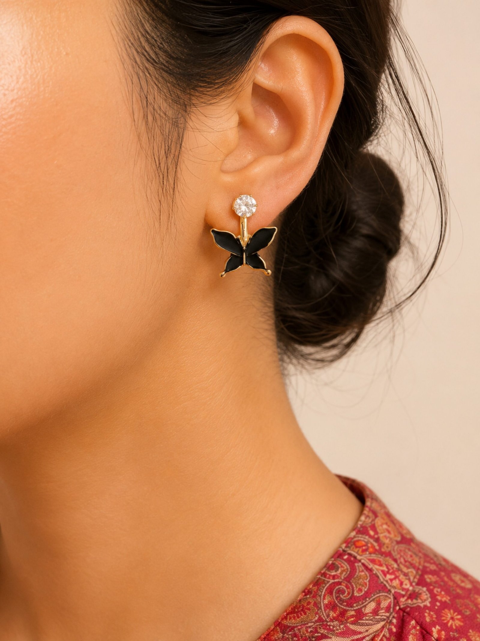 EROS - Golden Black Butterfly Stud Earrings
