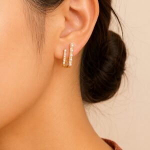 EROS – Golden Pearl & Crystal Bar Stud Earrings