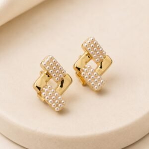 EROS - Golden Pearl Link Stud Earrings